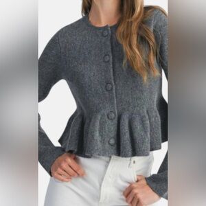 ZARA Peplum Knit Gray Cozy Sweater Cardigan Cropped Size S